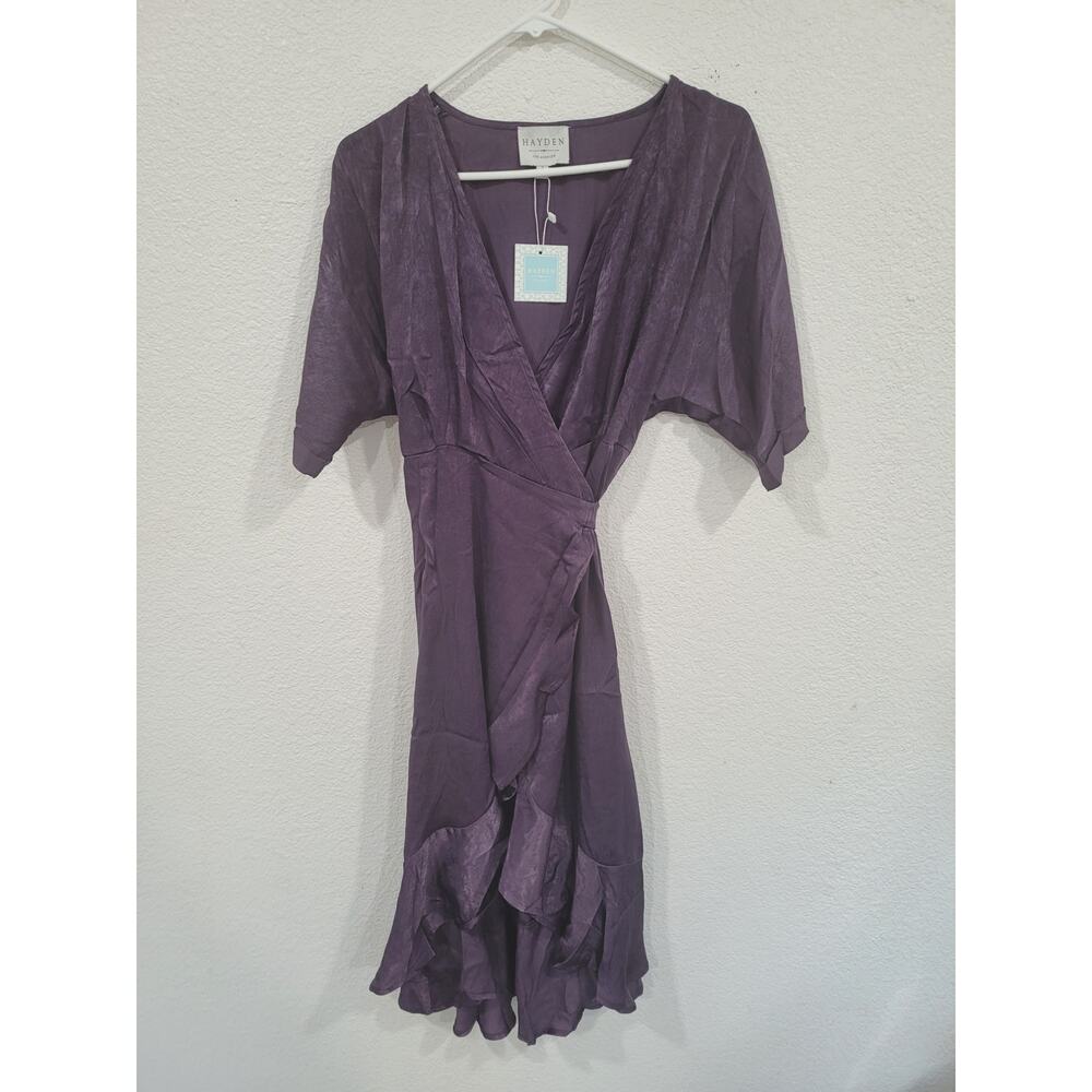 Hayden Los Angeles Women's Size Small Silky Ruffle Belted Wrap Dress Purple #14
